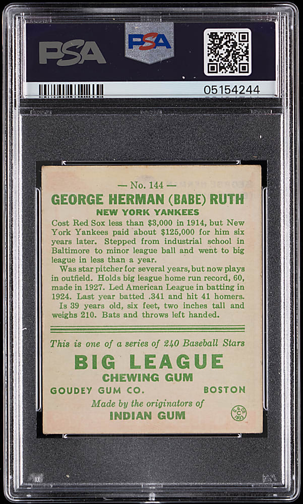 1933 Goudey #144 Babe Ruth PSA EX 5