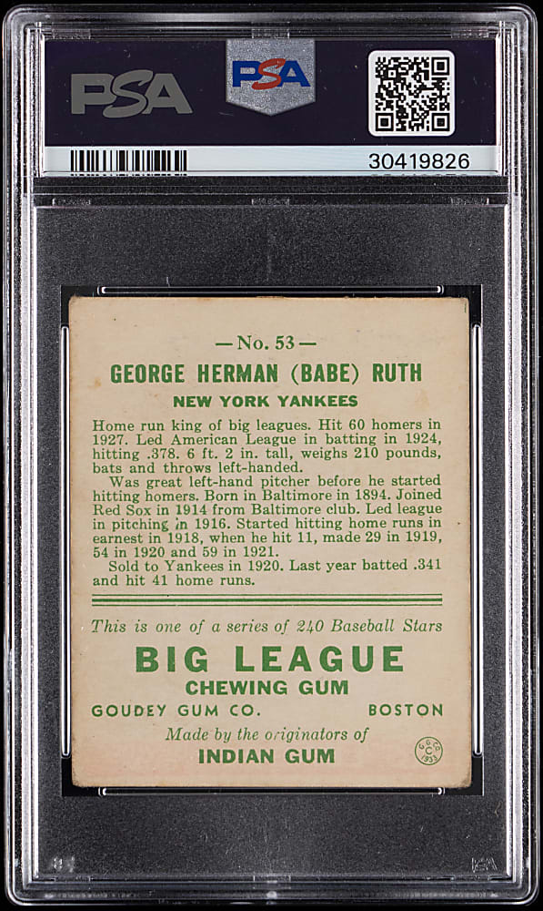 1933 Goudey #53 Babe Ruth PSA VG-EX 4