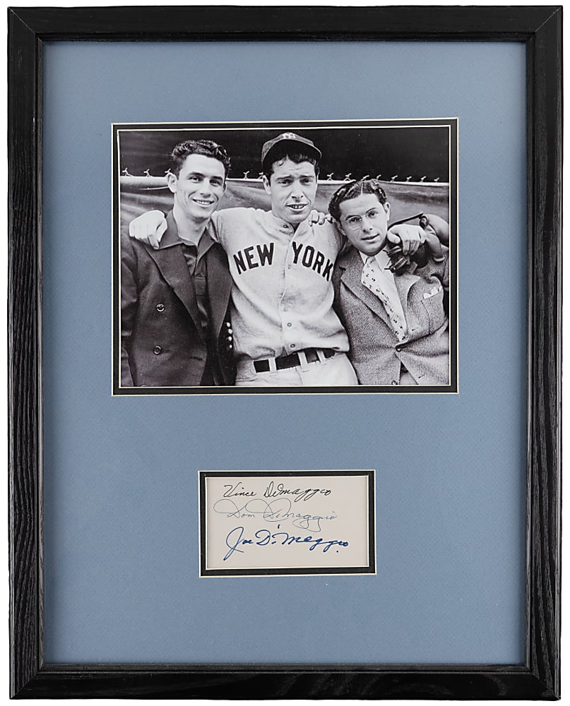 Dom, Joe & Vince DiMaggio Bold Triple-Signed Cut In Framed Display with Full PSA LOA