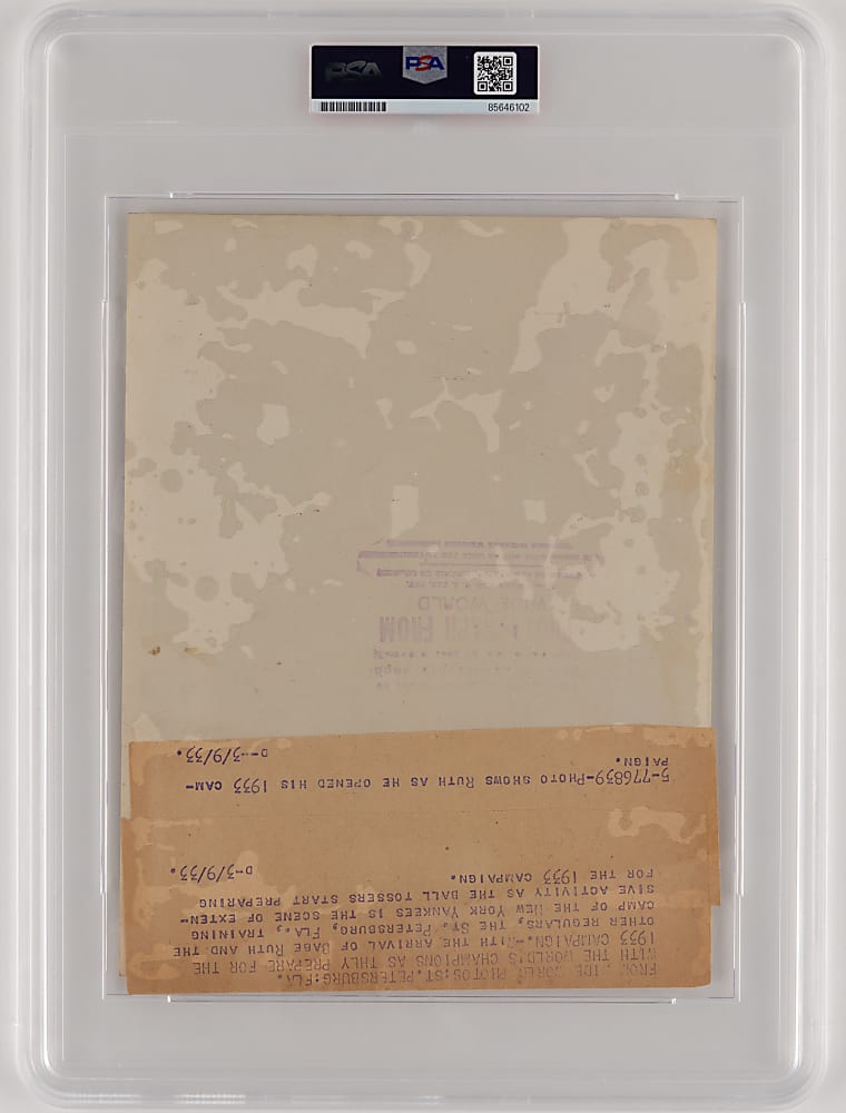 1933 Wide World Photos Babe Ruth Original News Service Photograph - PSA Type 1 Authentic
