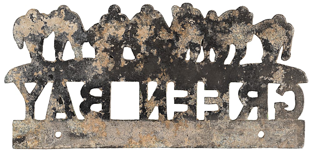 1930s Green Bay Packers Ornate License Plate Topper Issued by Packers Player Hank Bruder