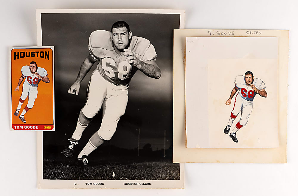 1965 Topps Football #77 Tom Goode Original Flexichrome Artwork Plus Card-Used Photo & Original Card