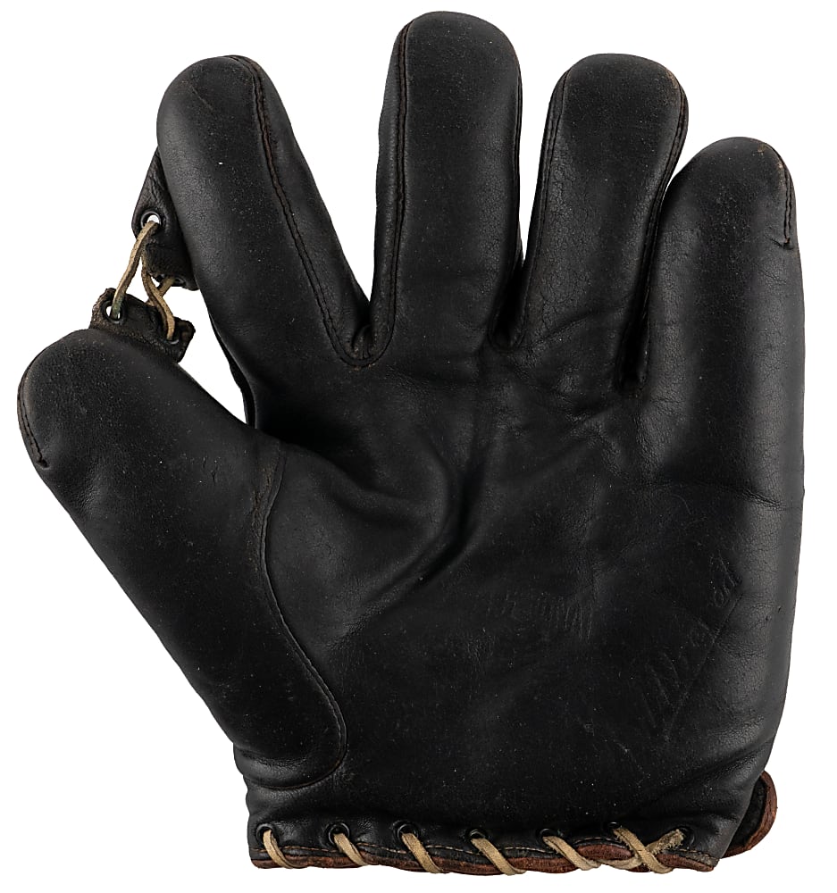 1920s Black Leather Grommet Web Glove In Exceptional Condition - Rare