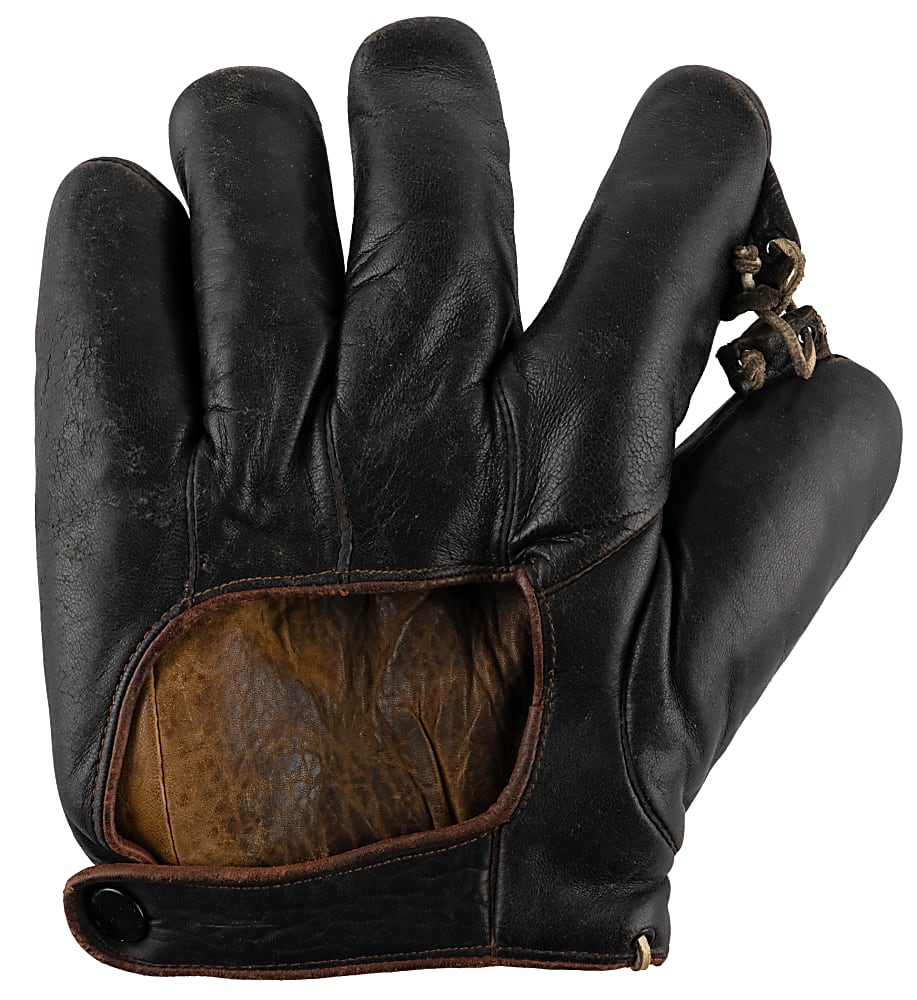 1920s Black Leather Grommet Web Glove In Exceptional Condition - Rare