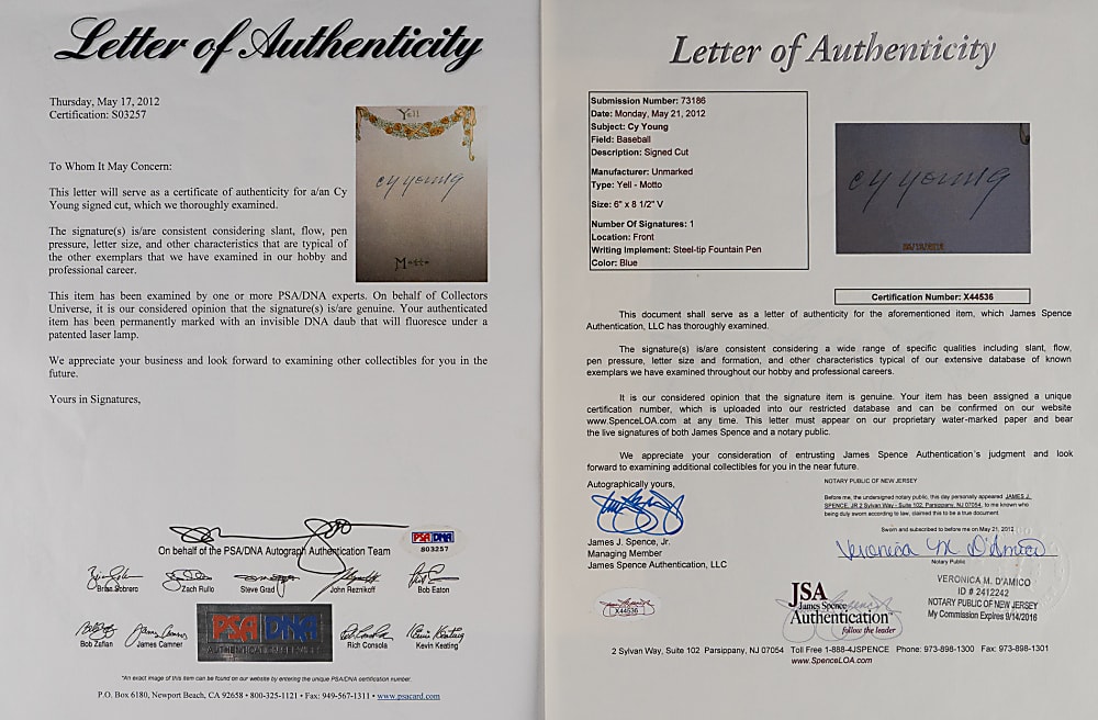 Beautiful Cy Young Signed Stationery Page - Full JSA & PSA/DNA LOAs