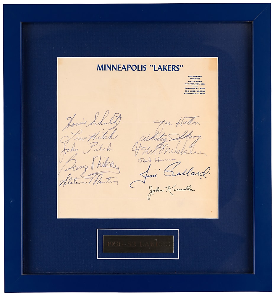 1951-1952 NBA Champion Minneapolis Lakers Team-Signed Franchise Letterhead Sheet with (5) Hall of Famers Incuding Mikan - JSA LOA