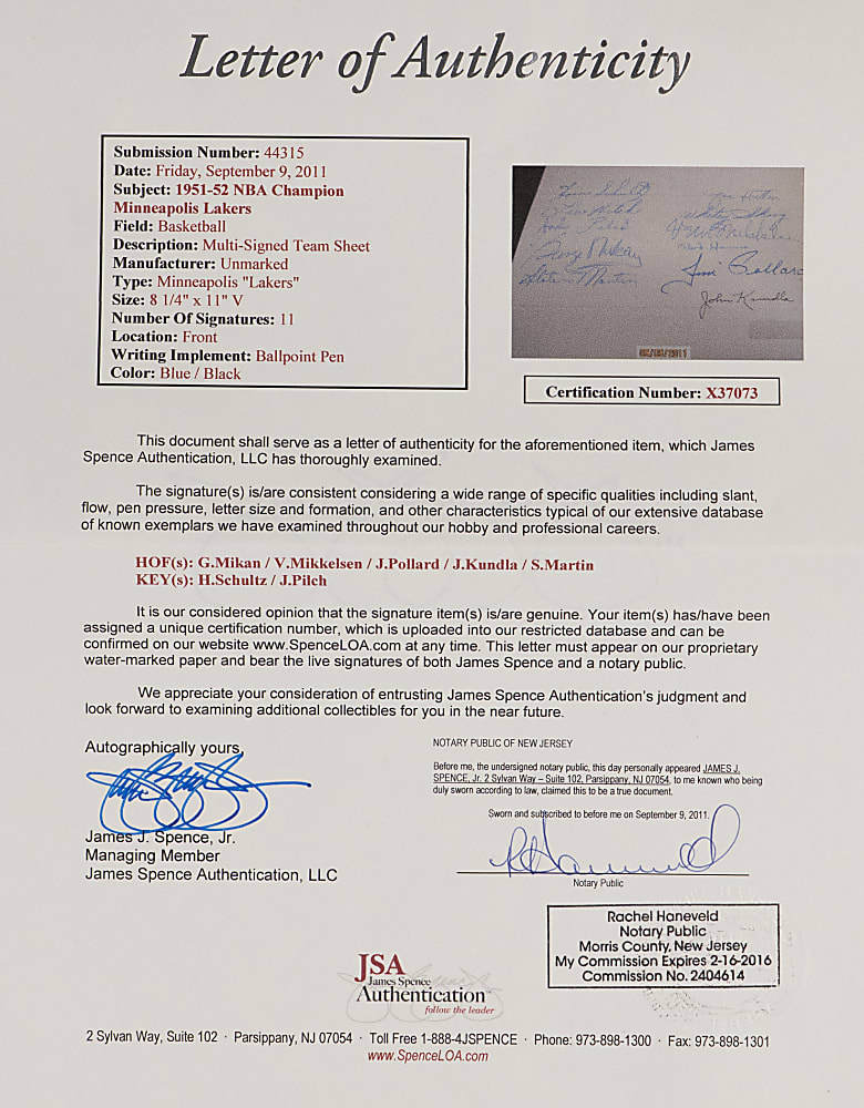 1951-1952 NBA Champion Minneapolis Lakers Team-Signed Franchise Letterhead Sheet with (5) Hall of Famers Incuding Mikan - JSA LOA