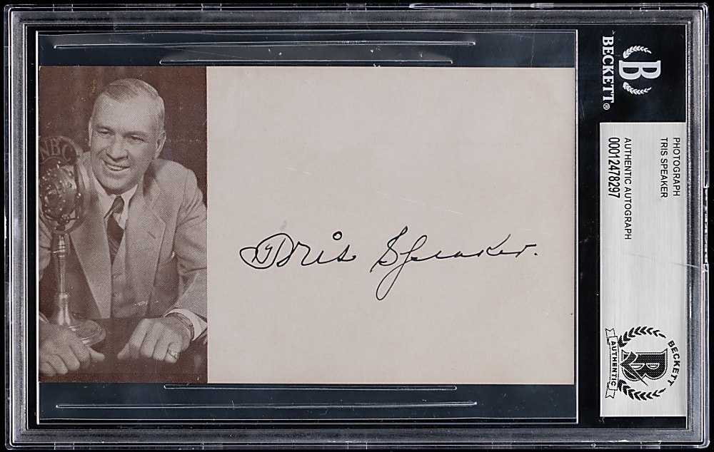 Tris Speaker Boldly Signed Souvenir Index Card with Photograph - Beckett Authentic