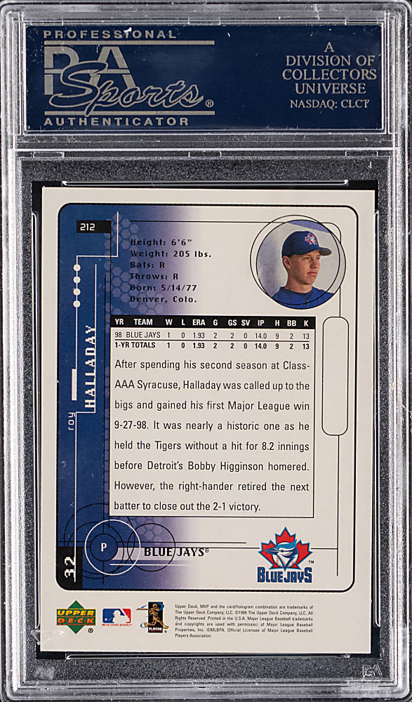 1999 Upper Deck MVP #212 Roy Halladay Signed Rookie PSA/DNA Authentic