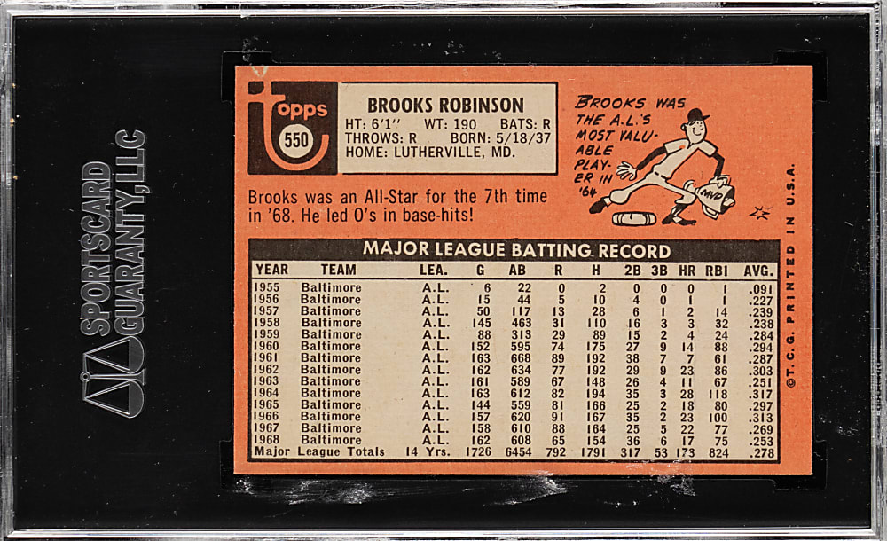 1969 Topps #550 Brooks Robinson SGC MINT 9 with None Higher!