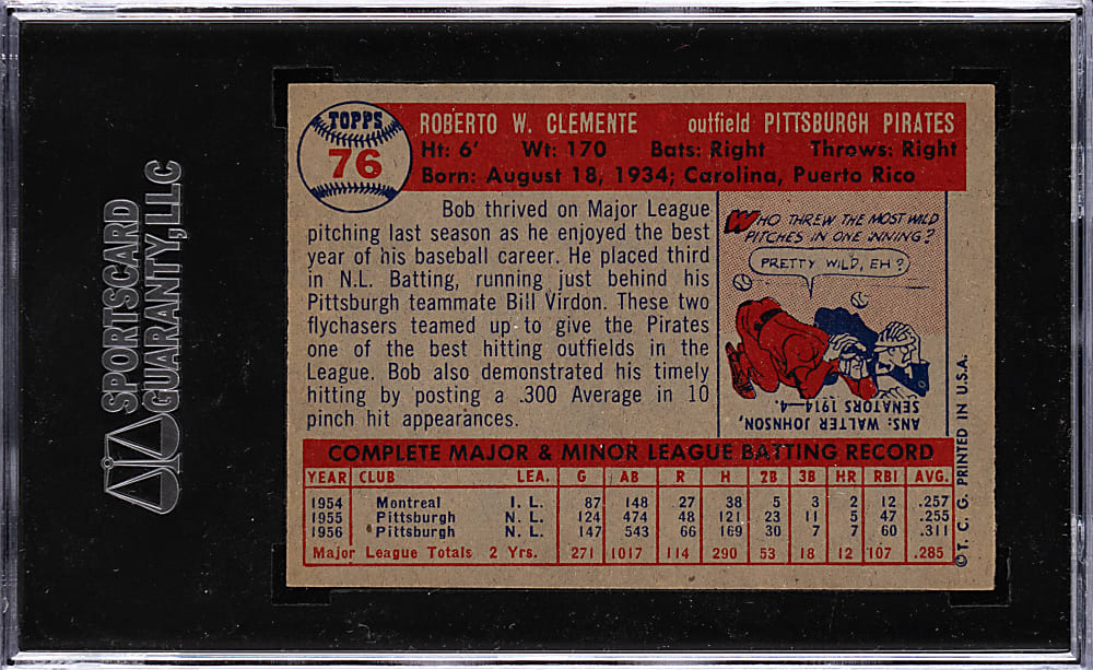1957 Topps #76 Roberto Clemente SGC NM 7