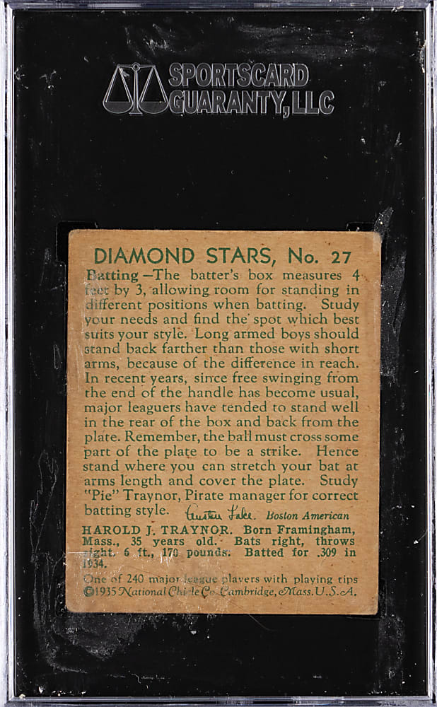 1934-1936 Diamond Stars #27 Pie Traynor SGC VG 3