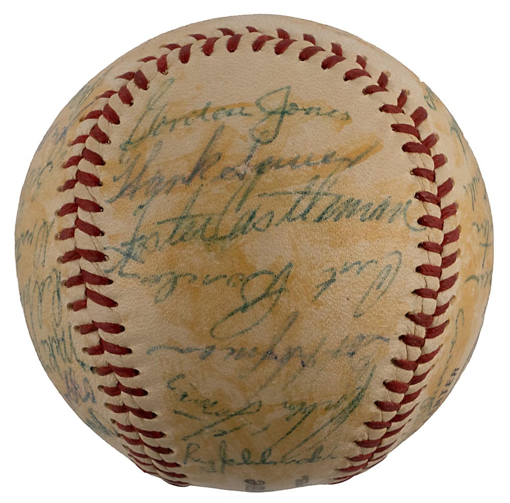 1957 New York Giants Team-Signed ONL/Giles Baseball with (30) Signatures Including Willie Mays - Last Season in New York