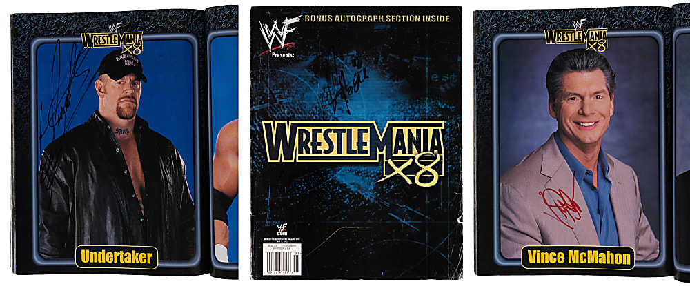 2002 Wrestlemania X8 Multi-Signed Program with (45) Signatures Including Vince McMahon, The Undertaker, Chris Benoit, Brock Lesnar, Kurt Angle - Loaded!