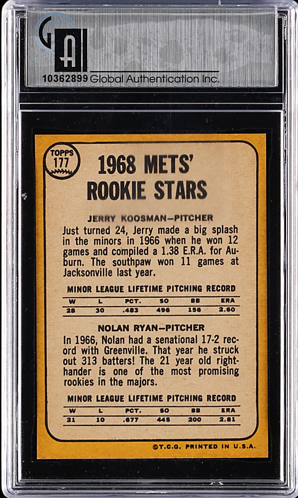 1968 Topps #177 Nolan Ryan Rookie GAI MINT 9