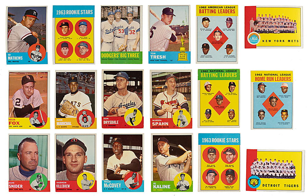 1963 Topps Near Complete Set (480/576) Plus Both #54 Dave DeBusschere Variations with (28) PSA NM 7 to NM-MT 8 - Clean!