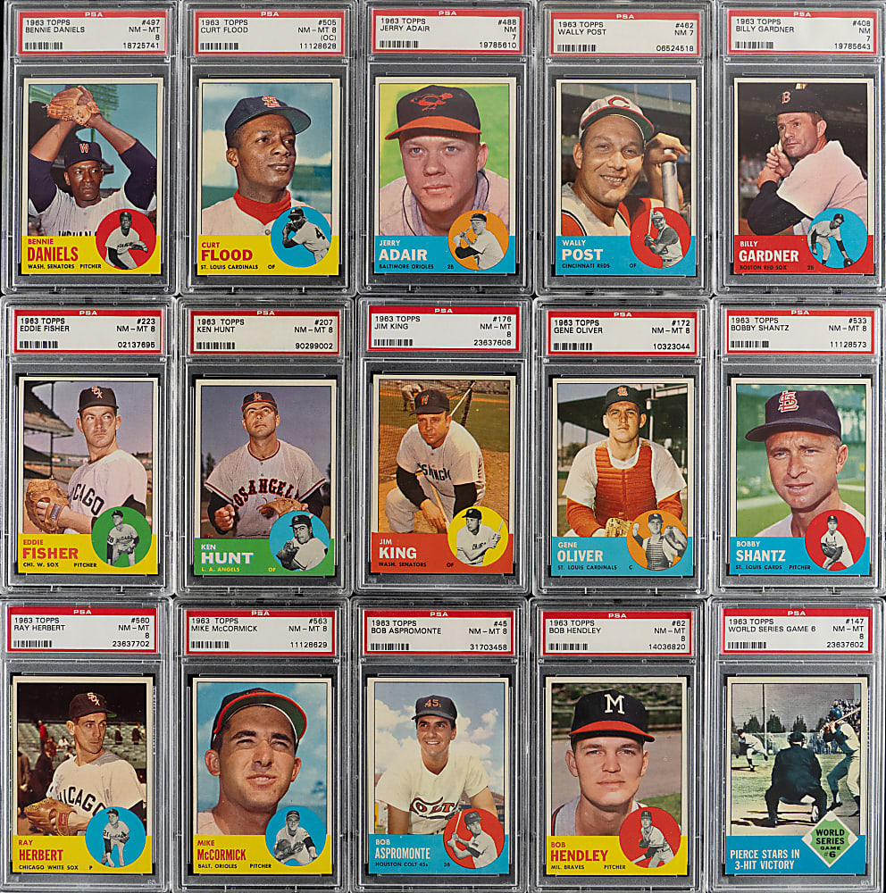 1963 Topps Near Complete Set (480/576) Plus Both #54 Dave DeBusschere Variations with (28) PSA NM 7 to NM-MT 8 - Clean!