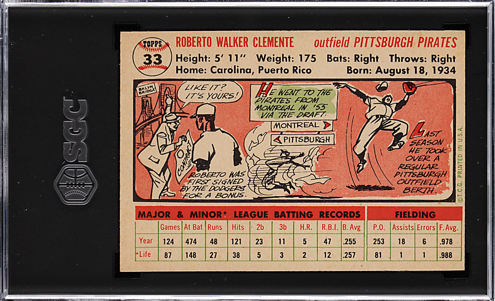 1956 Topps #33 Roberto Clemente White Back SGC VG/EX+ 4.5