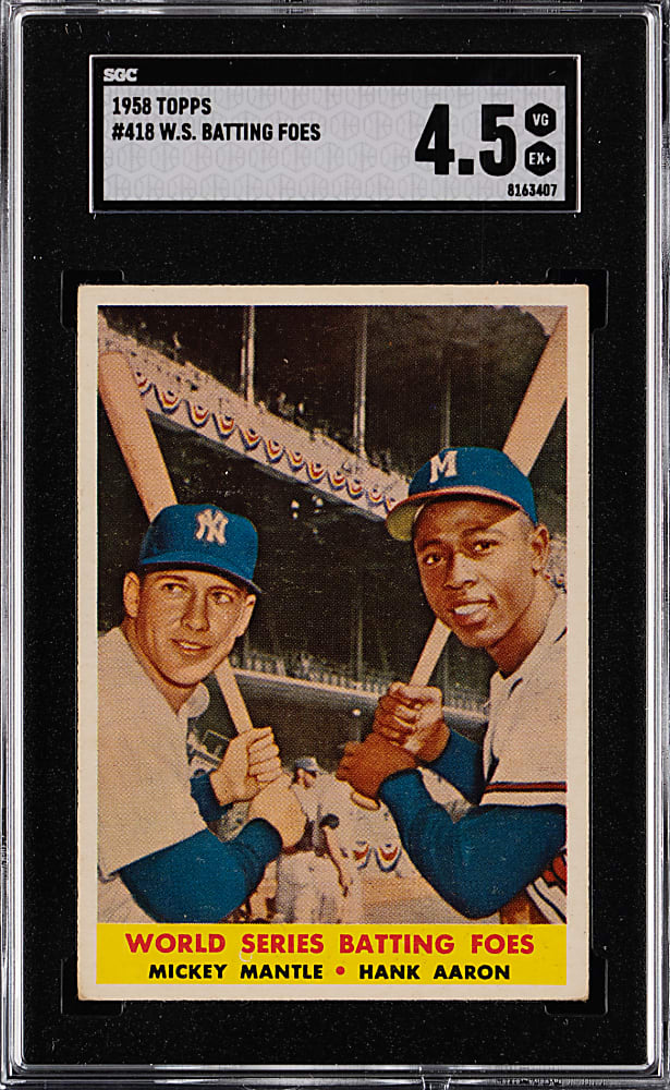 1958 Topps #418 World Series Batting Foes Mickey Mantle/Hank Aaron SGC VG/EX+ 4.5