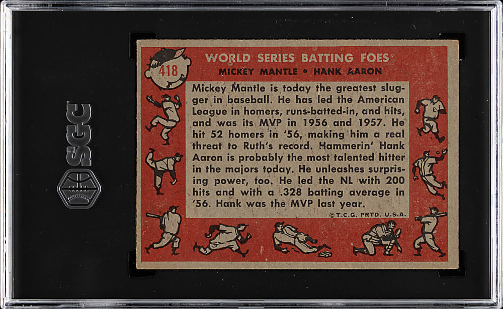1958 Topps #418 World Series Batting Foes Mickey Mantle/Hank Aaron SGC VG/EX+ 4.5