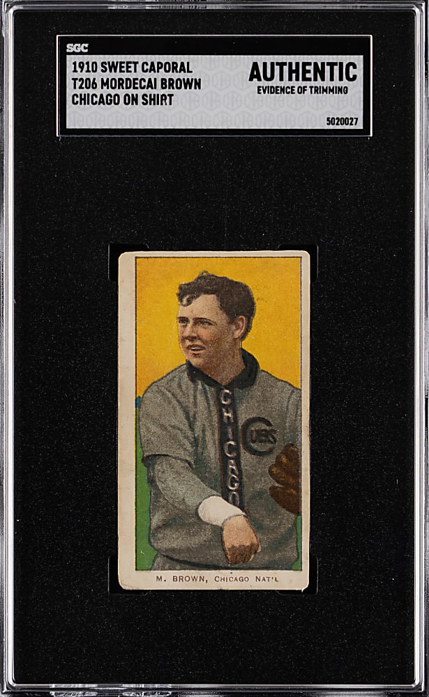 1909-1911 T206 White Border Mordecai Brown Chicago on Shirt SGC Authentic