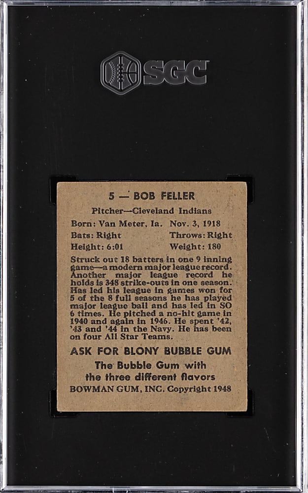 1948 Bowman #5 Bob Feller SGC VG 3