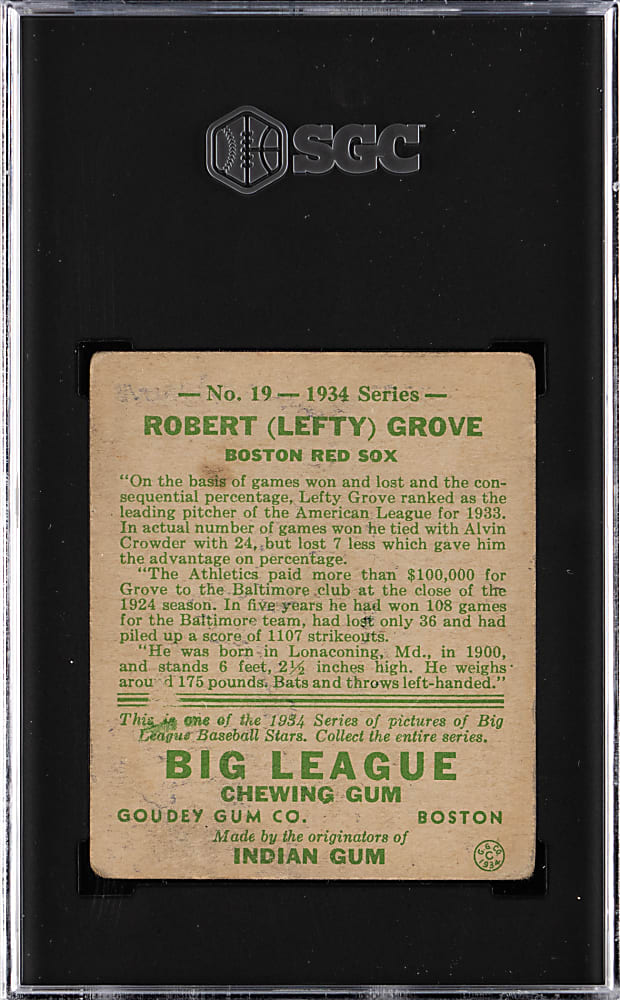 1934 Goudey #19 Lefty Grove SGC GOOD 2