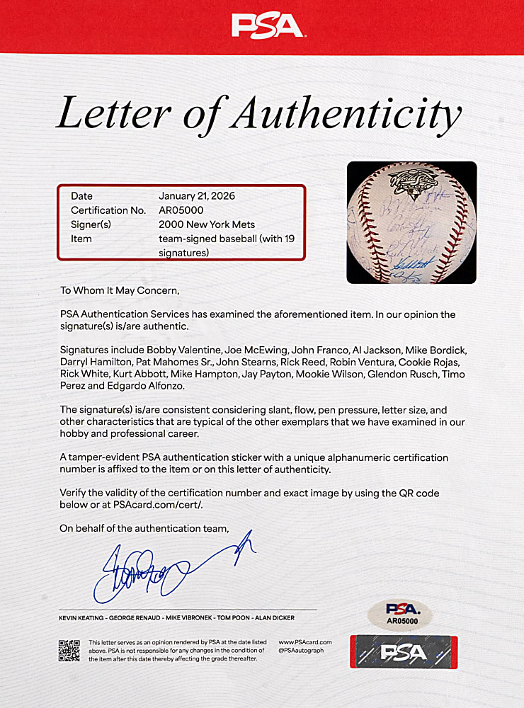 2000 National League Champions New York Mets Team-Signed Official World Series Baseball with (19) Signatures Plus Full PSA LOA