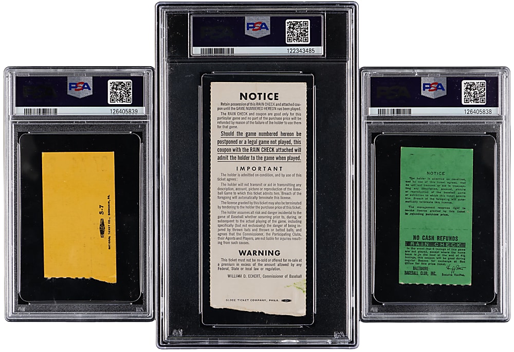 1966-1977 Baltimore Orioles PSA Graded Milestone Tickets Group (3) with 1966 World Series Game 4 Clincher