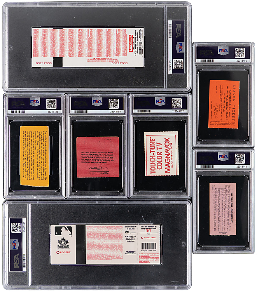1962-2007 PSA Graded Milestone Tickets (7) with Willie Mays, Stan Musial & Roberto Clemente