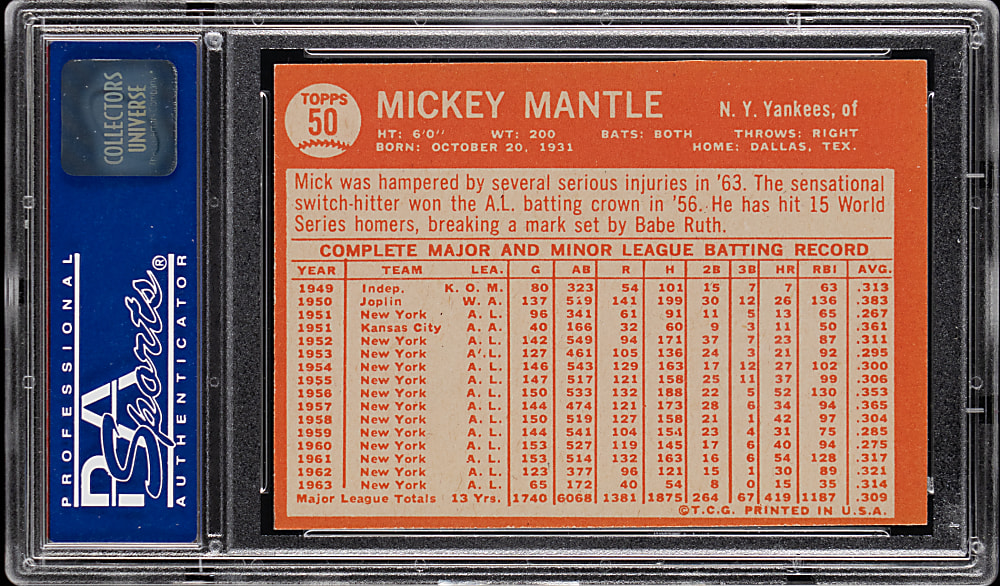 1964 Topps #50 Mickey Mantle PSA NM 7 from #24 PSA Registry Set Break