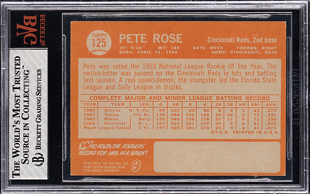 1964 Topps #125 Pete Rose BVG EX-MT 6