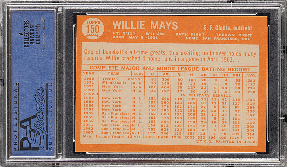 1964 Topps #150 Willie Mays PSA NM-MT 8 from #24 PSA Registry Set Break