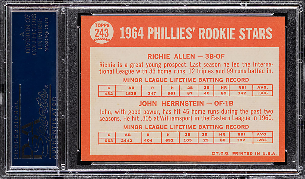 1964 Topps #243 Richie Allen Rookie PSA NM-MT 8 from #24 PSA Registry Set Break