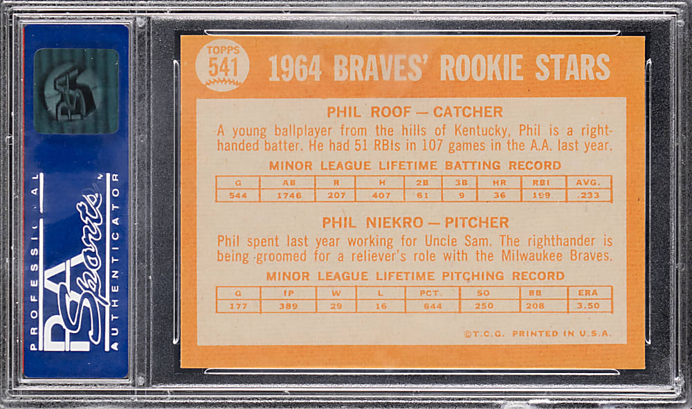 1964 Topps #541 Phil Niekro Rookie PSA NM-MT 8 from #24 PSA Registry Set Break