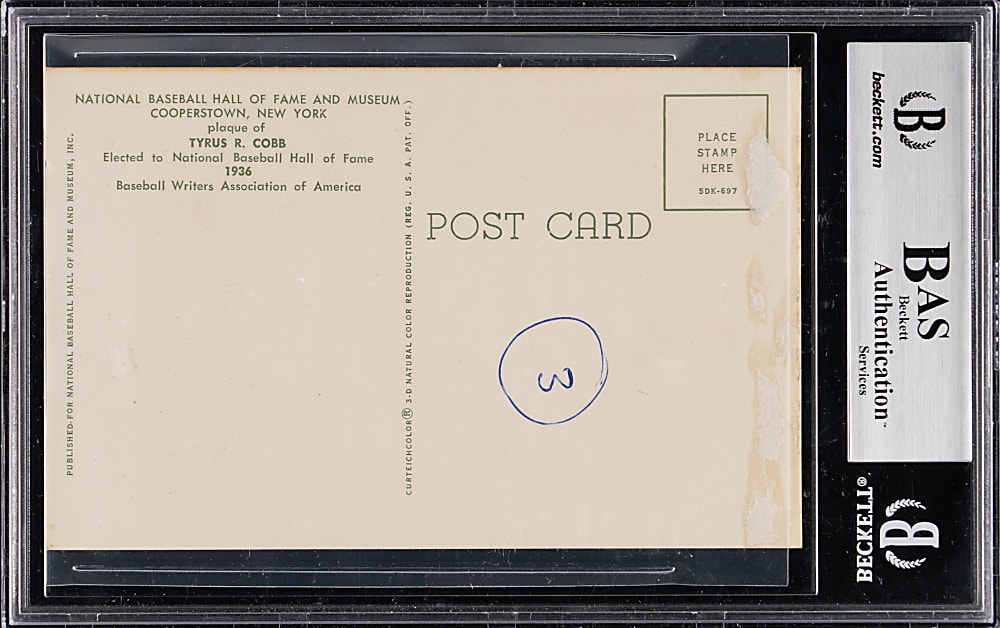 1950 Ty Cobb Signed and Date Inscribed Cut on Yellow Hall of Fame Postcard - Beckett Authentic