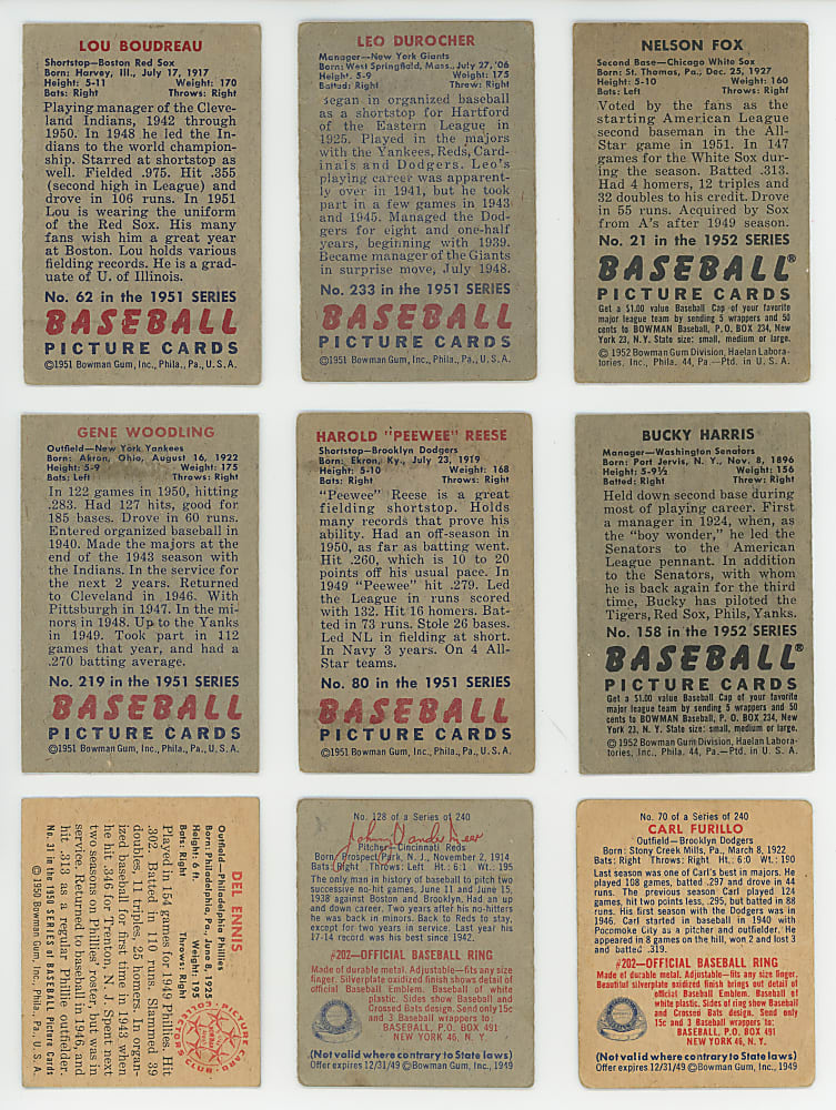 1949-1952 Bowman Collection (275+) with (38) Tougher Series