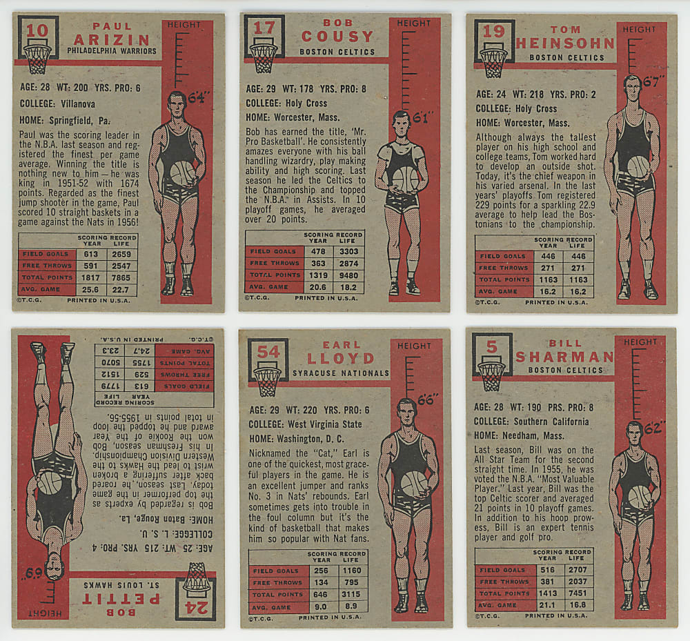 1957-1958 Topps Basketball Partial Set (59/80) with Bob Cousy Rookie
