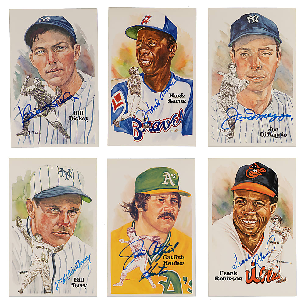 Hall of Famer Signed Perez-Steele Postcard Collection (26) with Aaron, DiMaggio & Dickey