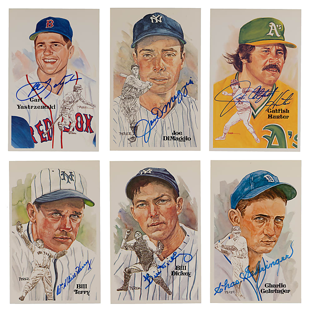 Signed Perez-Steele Galleries Art Postcard Collection (24) with Dickey, DiMaggio & Hunter