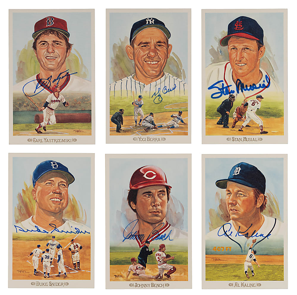 Hall of Famer Signed Perez-Steele Celebration Postcards (35) with Aaron, Banks & Hunter