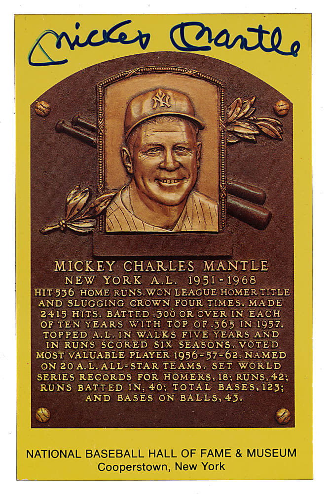 Mickey Mantle Signed Yellow Hall of Fame Postcard JSA