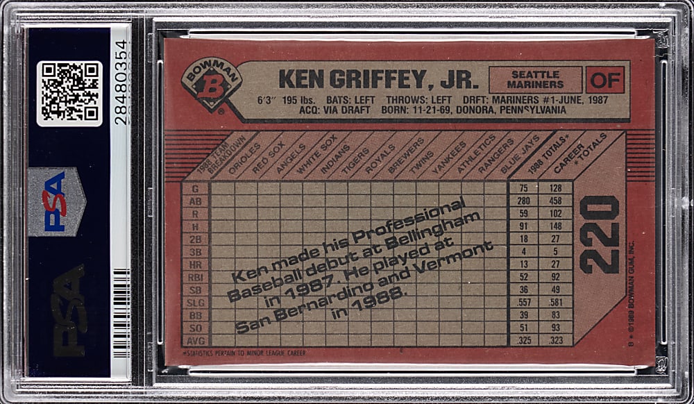 1989 Bowman #220 Ken Griffey Jr. PSA GEM MINT 10