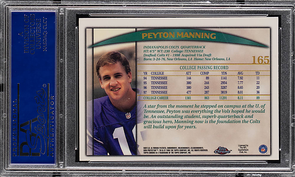 1998 Topps Chrome Football #165 Peyton Manning Rookie PSA GEM MINT 10
