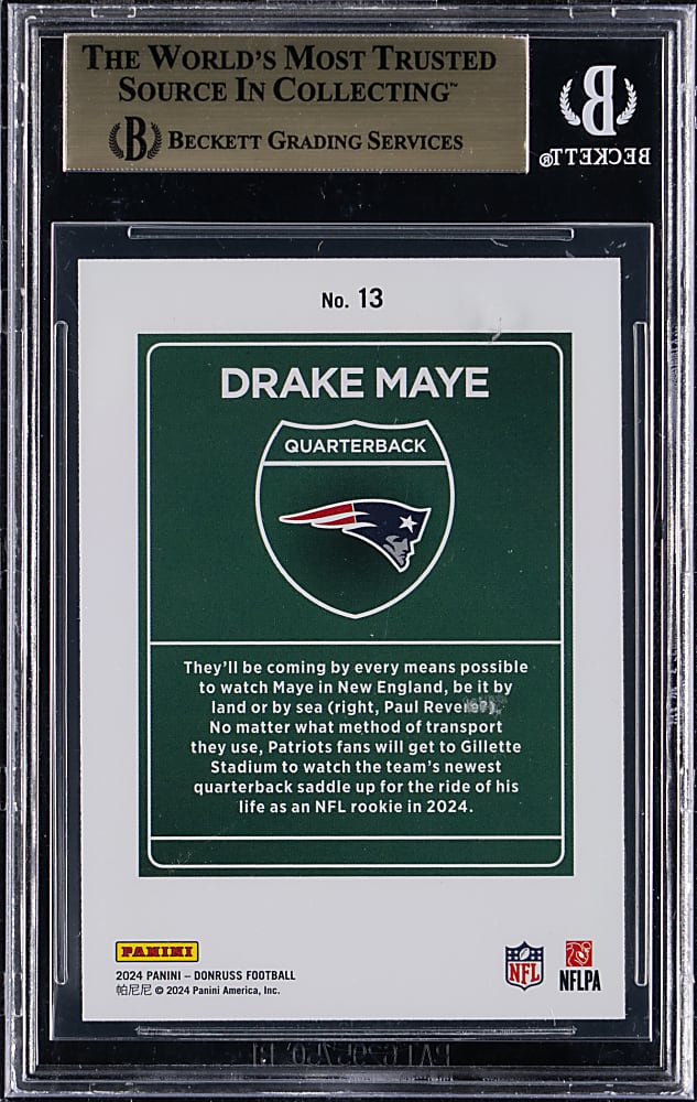 2024 Donruss Football #13 Drake Maye Rookie Downtown! BGS GEM MINT 9.5