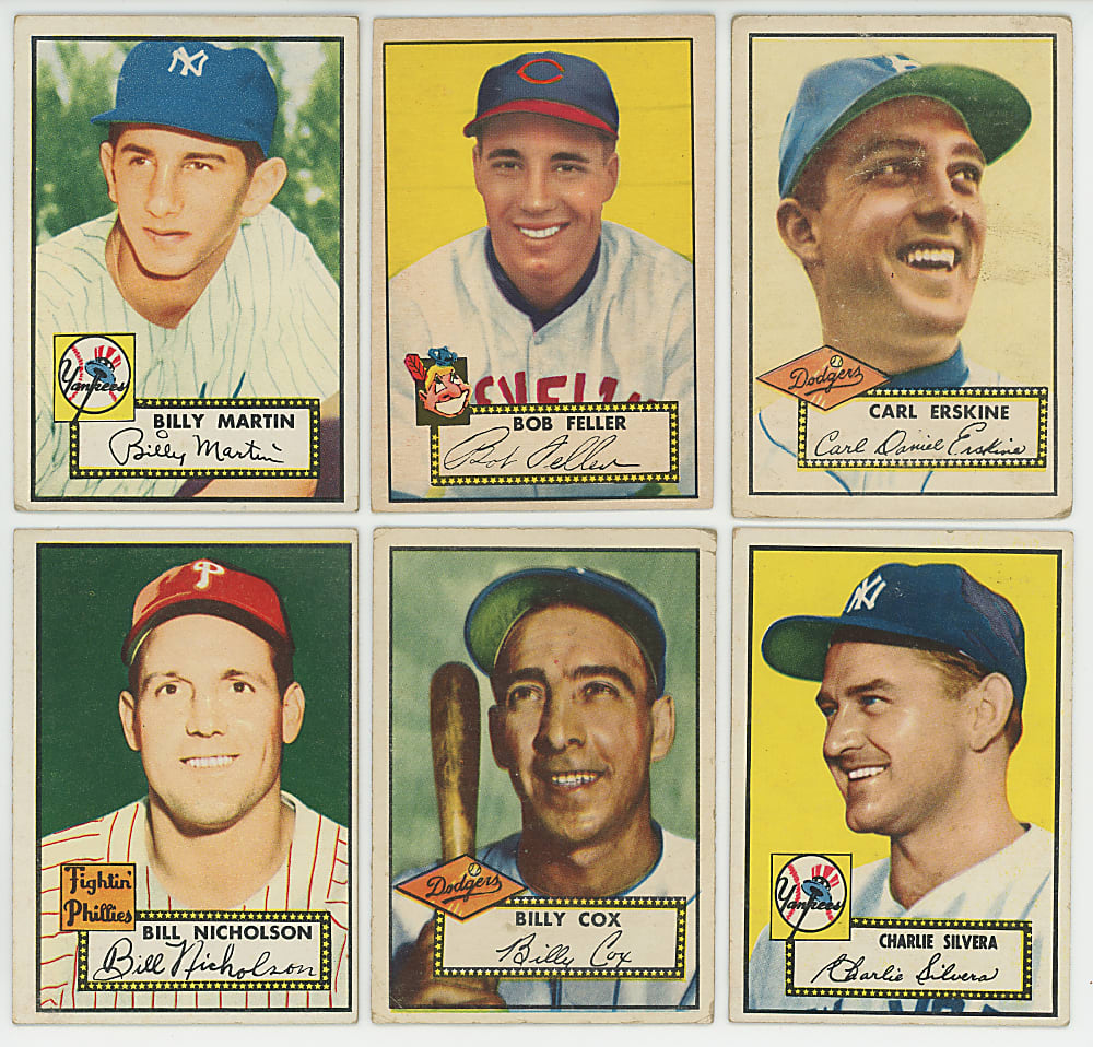 1952 Topps Collection (54) with #88 Bob Feller & #175 Billy Martin Rookie