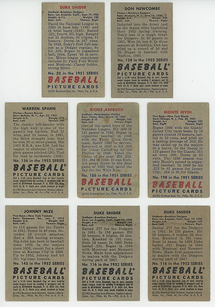 1951 & 1952 Bowman Collection (101) with (7) Hall of Famers