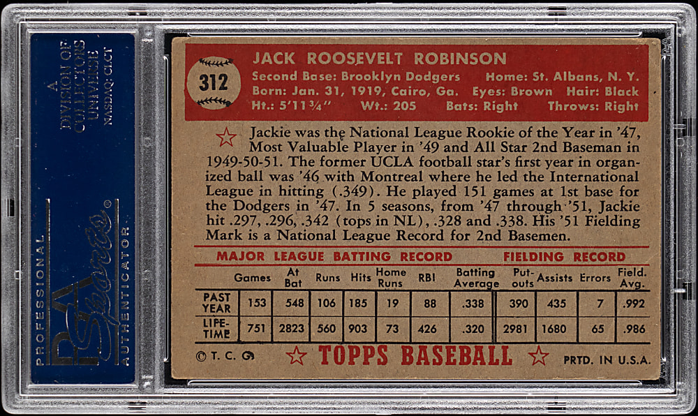 1952 Topps #312 Jackie Robinson High Number PSA VG-EX 4