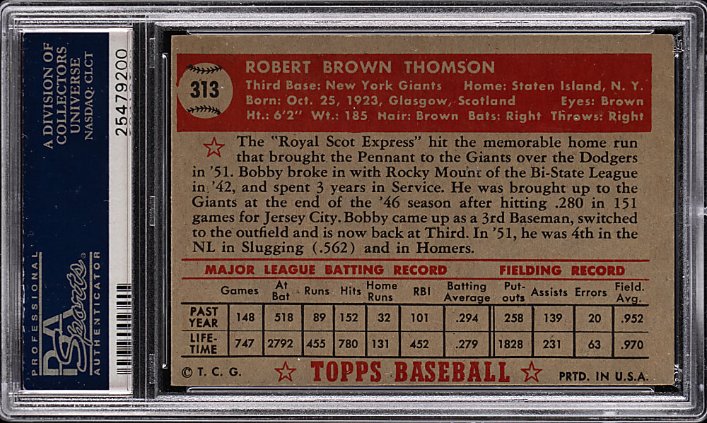 1952 Topps #313 Bobby Thomson High Number PSA EX+ 5.5