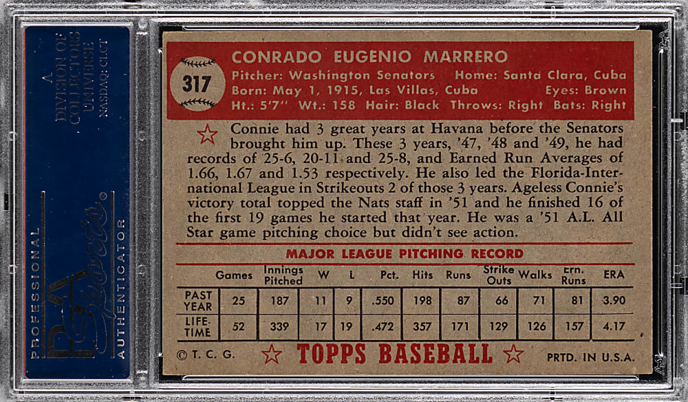 1952 Topps #317 Connie Marrero High Number PSA EX 5